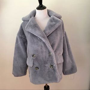 Free People Faux Fur Baby Blue Teddy Coat